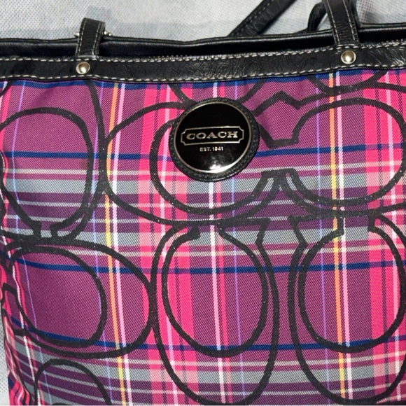 Coach Poppy Tartan Plaid Women's Vibrant Pink and Purple Plaid purse, tote, bag - Picture 2 of 12